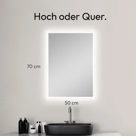 Talos Badspiegel mit Beleuchtung Badezimmerspiegel 50 x 70 cm - Led Spiegel mit Lichtumrahmung - feuchtraumgeeignet durch Aluminiumrahmen