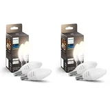 Philips Hue White E14 LED Lampen in Kerzenform 4er Pack (470 lm), dimmbare LED Leuchtmittel für das Hue Lichtsystem mit warmweißem Licht, smarte Lichtsteuerung über Sprache und App
