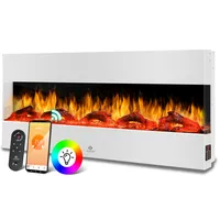 KESSER® Wandkamin Elektrokamin 3D Elektrischer 138cm Kamin mit Heizung 9 Farbmodi LED Flammeneffekt, 900/1800 W Kaminofen Wand und Einbaukamin Wandmontage Heizung App-Funktion Fernbedienung weiß