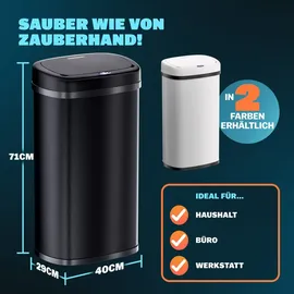 monzana MONZANA® Edelstahl Mülleimer Küche 58 L Automatik mit Bewegungssensor Soft-Close-Deckel Wasserdicht USB-Kabel Smarter Abfalleimer Müllbehälter Schwarz