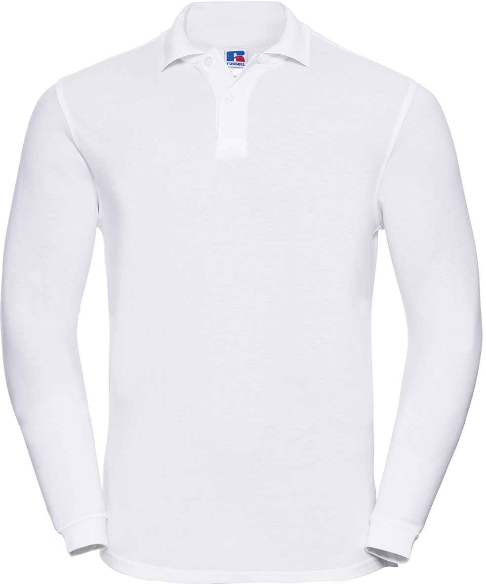 Russell Adults Long Sleeve Classic Cotton Polo-Shirt Herren langarm Seitenschlitze R-569L-0, white, XS