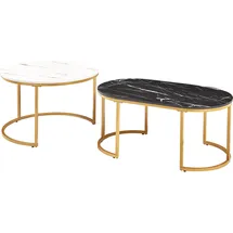 [en.casa] Satztisch Oppeerg 2er Set Marmoroptik, schwarz-weiß/Gold