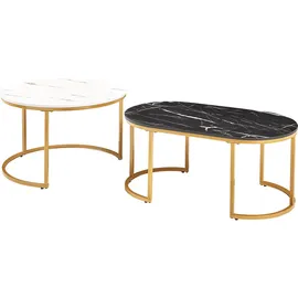 [en.casa] Satztisch Oppeerg 2er Set Marmoroptik, schwarz-weiß/Gold