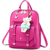 FANDARE Damen Rucksack Mode Daypack Mädchen wasserdichte Schultertaschen Schulranzen PU Backpack für Schule Reise Dating Einkaufen Urlaub Rucksäcke Rosenrot