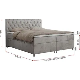 MKS Meble Boxspringbett 140x200 mit Bettkasten, Boxspringbett 140x200 mit Matratze, Doppelbett mit Matratze und Topper - Polsterbett mit Kopfteil - ROMA - 14... - Hellgrau