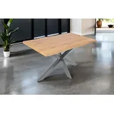 Esstisch 120x80 cm Baumkante Holz Wildeiche-Optik Spider-Gestell Metall silber JOSY - Naturbelassen