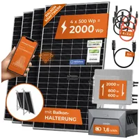 Solarway Balkonkraftwerk 2000W Solaranlage + 1,6kWh Speicher steckerfertig WIFI Komplettset Photovoltaik Anlage 600-2000W