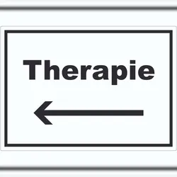 Therapie Aufkleber mit Text und Richtungspfeil links Raum Behandlung waagerecht A1 (594x841mm)
