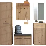 INOSIGN Garderoben-Set »Landes, Flurmöbel, Breite 189 cm, in Artisan Eiche mit Streifen«, (Komplett-Set, 5 St.), (Set, 5-St) inkl. 2 Schränke, Sitzbank, Garderobenpaneel und Spiegel,