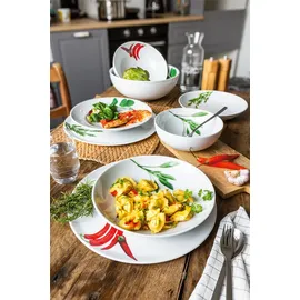 CreaTable 6er-Set CreaTable Pastateller Europa Kräuter Ø 27 cm Porzellan Rot