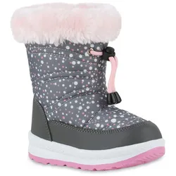 Kinder Winter Boots in Grau Rosa Weiss Muster