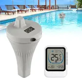 Wxeadu Schwebend Pool Thermometer Funk, IPX7 Poolthermometer Digital Funk, Poolthermometer Schwimmend, 80m Reichweite Thermometer Pool,Thermometer für Pools,Badewannen,Schwimmbäder,Aquarium,Teich