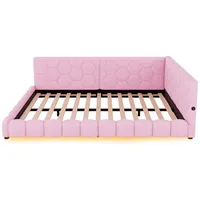 SOFTWEARY Schlafsofa mit Bettfunktion, 140x200 cm, Polsterbett mit LED-Beleuchtung, Doppelbett, Vlies rosa