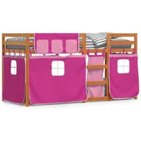 vidaXL Etagenbett mit Vorhängen 90 x 190 cm Kiefer massiv rosa