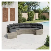 vidaXL Gartensofa mit Kissen Halbrund Grau Poly Rattan - Grau