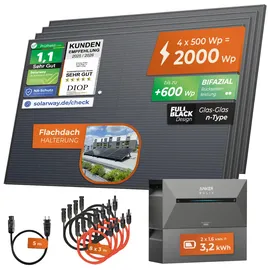 solarway All In One Balkonkraftwerk 2000 W / 800 W inkl. 3,2 kWh Anker Solix 2 Pro Speicher