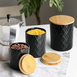 MiaMio - Set Vorratsdosen Keramik, mit luftdichtem Holzdeckel