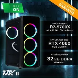 Greed Greed® MK2 - High End Gaming PC - AMD Ryzen 7 5700X & Nvidia Geforce RTX 4060 - Ultra Schneller RGB Computer + 4K Raytracing Rechner mit 4,6 GHZ - 32 GB DDR4 RAM - 1TB SSD - WLAN + W11 Pro