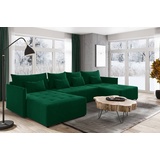 silape Wohnlandschaft Leno U mit Schlaffunktion - U-Form Couch, Ecksofa mit Bettkasten, Couchgranitur mit Bettfunktion, Schlafsofa, Big Sofa - Velours Sto... - Grün