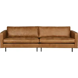 Woood Sofa Rodeo Classic 3 Sitzer Lederoptik, modern klassisch, cognacbraun, komfortabel gepolstert