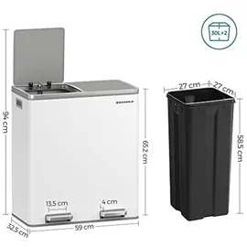 Songmics Mülltrenner 2 x 30,0 l weiß
