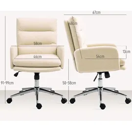 Homcom Bürostuhl Ergonomischer Schreibtischstuhl mit Armlehne, Wolle-Optik, Höhenverstellbarer Drehstuhl mit Wippfunktion, Cremeweiß - Weiß