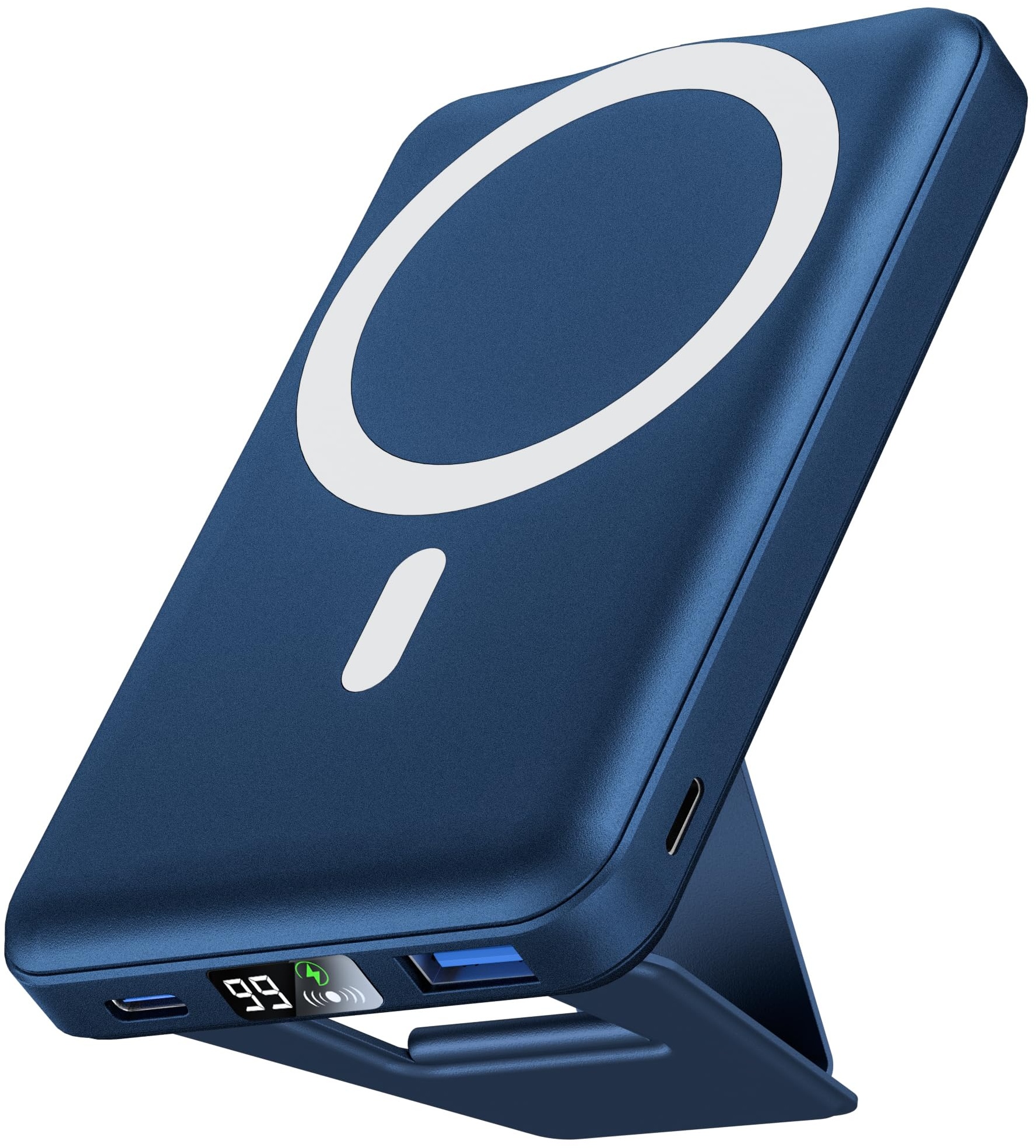 Podoru Mag-Safe Powerbank iPhone 10000mah Magnetische Wireless Power Bank Faltbarer PD 22.5W Schnelles Laden mit LED Display Mag-Safe Akkupack für iPhone 15/14/13/12/Pro/Pro Max/Mini (Navy blau)