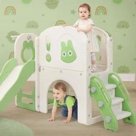 joyz Spielturm mit Rutsche und Basketballkorb Hellgrün Kunststoff