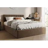 home collective Polsterbett 140x200 cm mit Stauraum und Lattenrost Doppelbett mit hydraulischem Bettkasten Gepolstertes Bett Bed Stauraumbett Stabiler Bettrahmen |... - Bronze