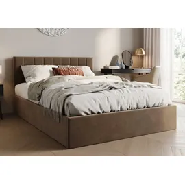 home collective Polsterbett 140x200 cm mit Stauraum und Lattenrost Doppelbett mit hydraulischem Bettkasten Gepolstertes Bett Bed Stauraumbett Stabiler Bettrahmen |... - Bronze