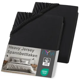 nyvi Spannbettlaken DreamScience Heavy Jersey 120 x 200 - 130 x 200 cm schwarz 2 St.