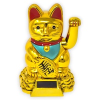Starlet24® Winkende Glückskatze Winkekatze Lucky Cat Maneki-Neko Winkende Japanische Maneki-Neko (Gold mit Solarzellen, 15cm)