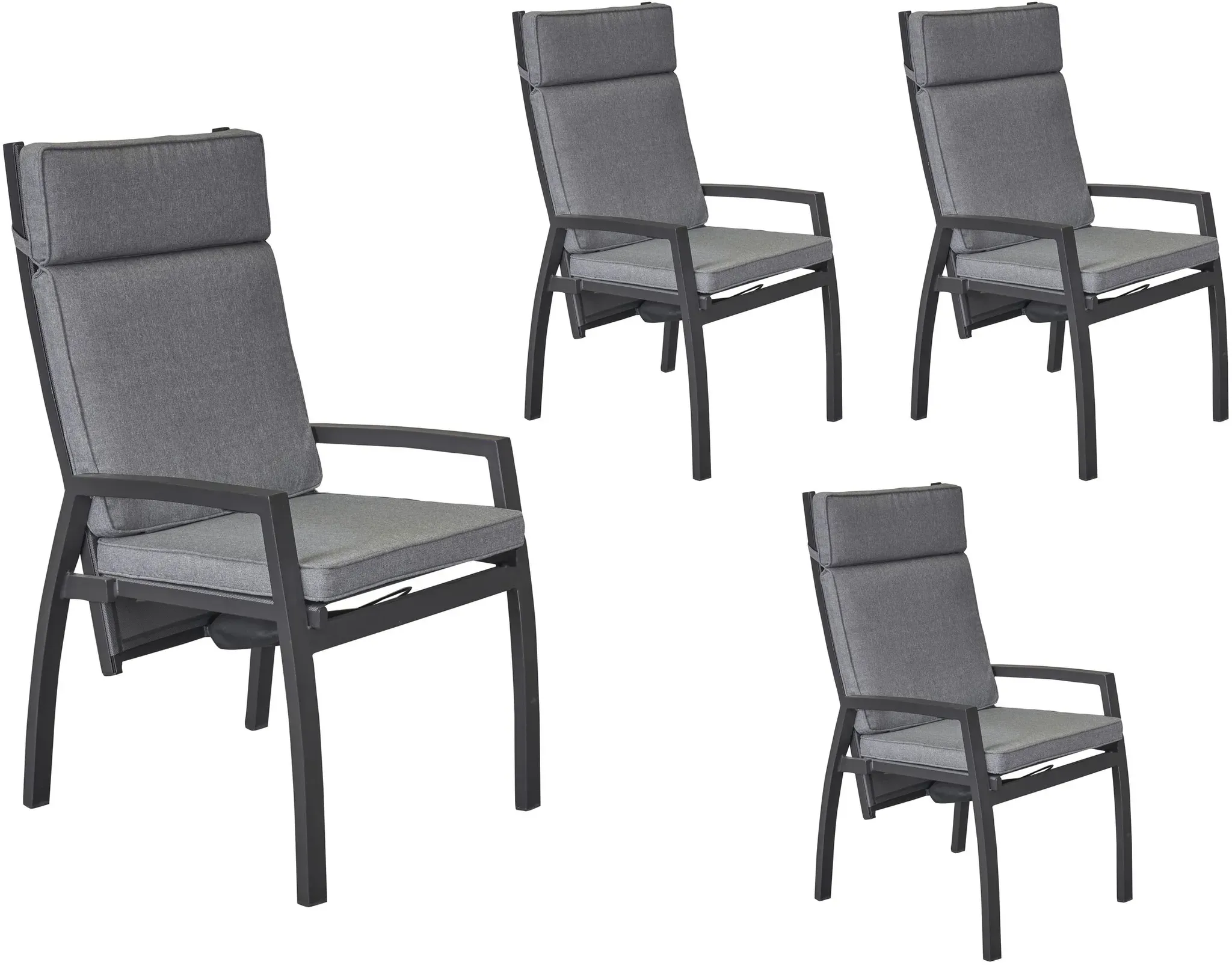 LC Garden »Sondrino« 4er Set Gartenstühle anthrazit Textilen Positionsstühle Verstellsessel