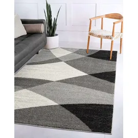 The CarPET Pearl – Moderner Kurzflor Teppich, dichter Flor, geometrisches Muster, Konturenschnitt, Wohnzimmer & Schlafzimmer Teppich, Wellenmuster, Grau, 160 x 220 cm