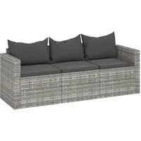 vidaXL Gartensofa 3-Sitzer mit Kissen Grau Poly Rattan