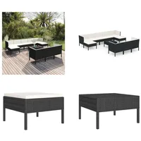 vidaXL 11 tlg. Garten Lounge Set mit Auflagen Poly Rattan Schwarz - Garten-Sofagarnitur - Garten-Sofagarnituren - Gartensofa-Set - Gartensofa-Sets - Schwarz