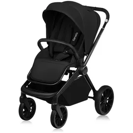 lionelo Mika Plus 2-in-1 Buggy 0-48 Monate (22kg), XXL-Verdeck mit UPF50+, 3-stufige Verstellung des Elterngriffs - Black Onyx - Schwarz