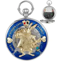 Tiong Taschenuhr Alice im Wunderland Taschenuhr Handkurbel Spieluhr mit Kette Geburtstagsgeschenk Abschlussgeschenk, 45 - blau, Klassisch