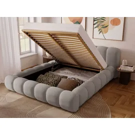 GRAINGOLD Polsterbett mit Bettkasten 140x200 Hellgrau Samt, Doria