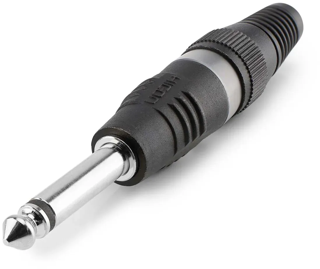 HICON Klinke (6,3mm) 2-pol Metall-Löttechnik-Stecker, Pin vernickelt, gerade, schwarz