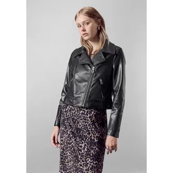 Bikerjacke STREET ONE STUDIO, Damen, Gr. 34, schwarz, Stoff, 100% Polyester, unifarben, casual, gerade kurz, V-Ausschnitt, Langarm Bündchen, Jacken, mit Reißverschluss-Detail