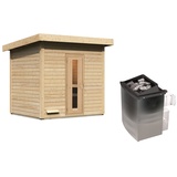 Woodfeeling Karibu Gartensauna Saunahaus Hytti 3 Energiesparende Saunatür 9 kW Ofen integr. Steuerung inkl. 8-teiligem gratis Zubehörpaket (Gesamtwert 191,92€)