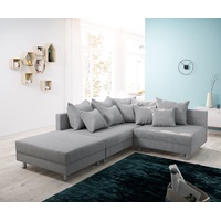 DeLife Ecksofa Clovis Grau Flachgewebe mit Hocker Ottomane Links modular