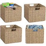 4er-Set Kallax Expedit Regal Korb/Kallax Korb Geflochten / 30 x 30 x 25 H cm/Seegras Regalkorb/Faltkorb Flechtkorb/Regalbox Storage Box/Aufbewahrungskorb Regalkorb Faltbar
