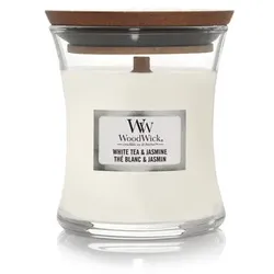 WoodWick knisternde Kerze White Tea Jasmine Medium bis zu 60 Std Brenndauer, mit knisternden Docht