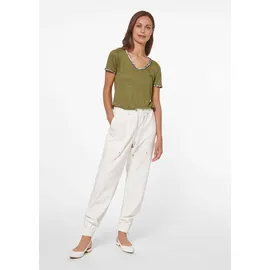Madeleine Trendiges Kurzarmshirt V-Ausschnitt in khaki multicolor), | Gr.: 38