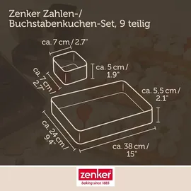 Zenker Zahlen- und Buchstaben Backform – 9-teiliges Set für kreative Backwerke, PFAS-freie Beschichtung, Hitzebeständigkeit +230 °C, Schwarz