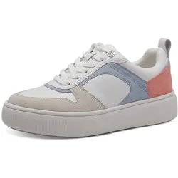 Plateausneaker TAMARIS, Damen, Gr. 40, blau (hellblau kombiniert), Leder, Lederimitat, sportlich, Schuhe, Freizeitschuh, Halbschuh, Schnürschuh mit Kontrastbesätzen