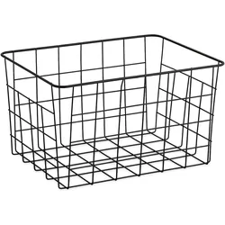Relaxdays Drahtkorb 3er Set, rechteckig, Gitterkorb zur Aufbewahrung, HBT: 15,5 x 28 x 20 cm, Deko Metallkorb, schwarz