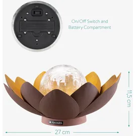 Navaris LED Solar Lotus Laterne - warmweiß wiederaufladbar - Lotusblüte Solarlampe mit tollem Licht durch Bruchglasoptik - Garten Deko Solarleuchte